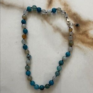 Elegant Crystal Beaded Necklace in Blue and Gold Multi Color